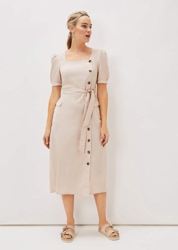 Phase Eight Elletta Square Neck Linen Dress Grey Canada | SZIKTD-572